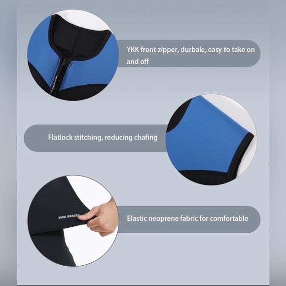 NWT Lemorecn Diving Vest Wetsuit Top Neoprene 3mm Zipper Black Blue XXL - Picture 12 of 13